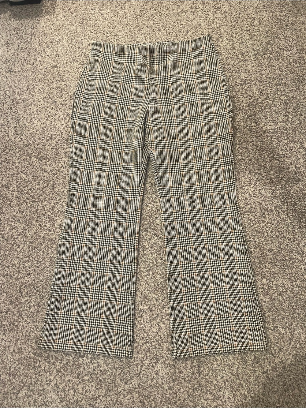 Glen Plaid Boot-Cut Pants in Black & Cream
